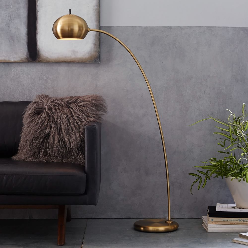 Petite Arc Metal Floor Lamp Antique Brass thumbnail 5