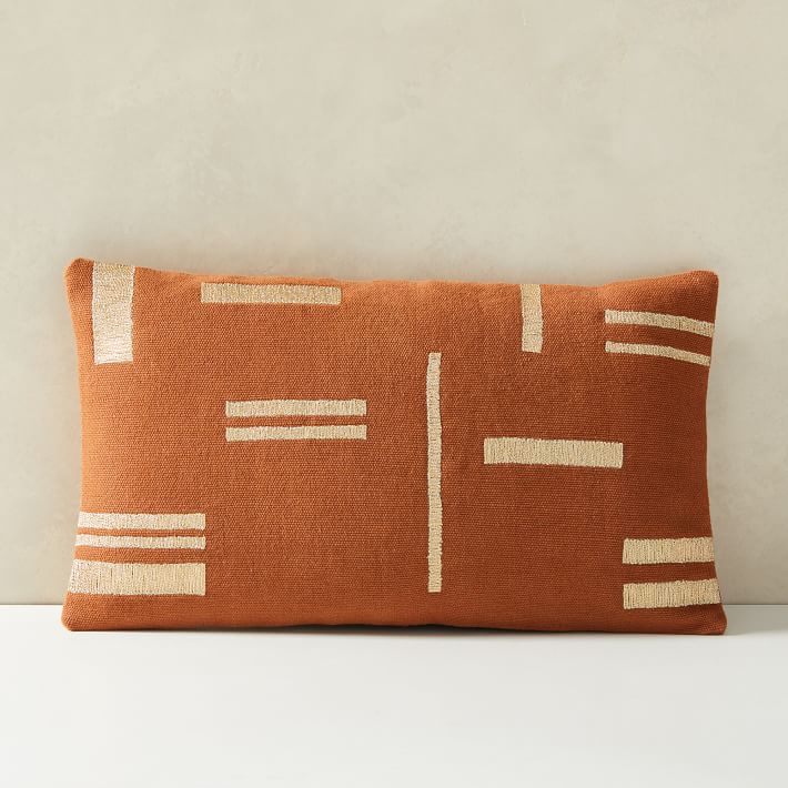 Embroidered Metallic Blocks Pillow Cover-21"x12" thumbnail 2