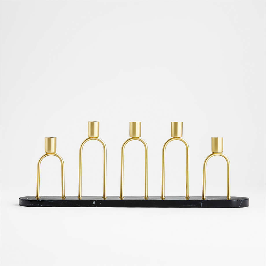Cassia Marble and Brass Taper Candle Centerpiece thumbnail 2