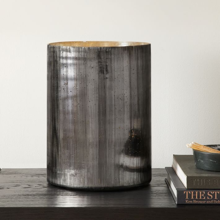 Etched Glass Cylinder Hurricanes Metallic Black Large thumbnail 2