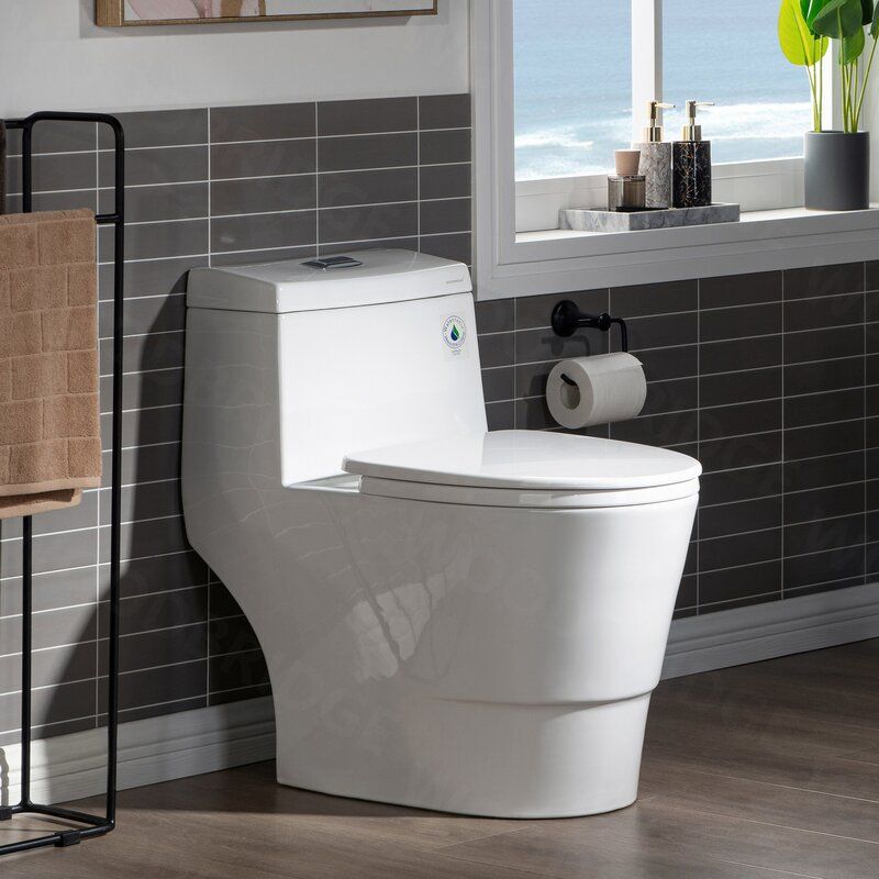 Dual Flush Elongated One Piece Toilet Seat Included thumbnail 4