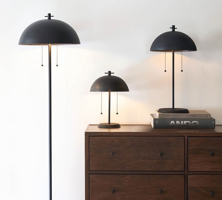Caufield Metal Dome Downlight Floor Lamp - Blackened Metal thumbnail 2
