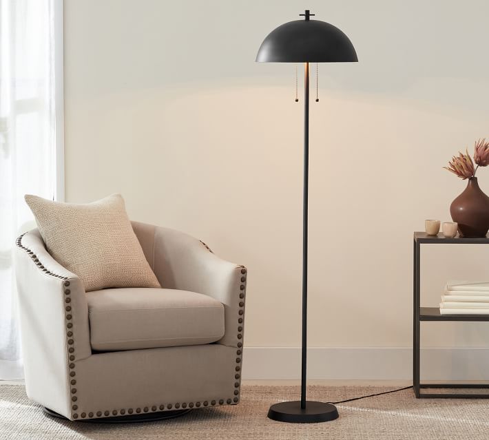 Caufield Metal Dome Downlight Floor Lamp - Blackened Metal thumbnail 3