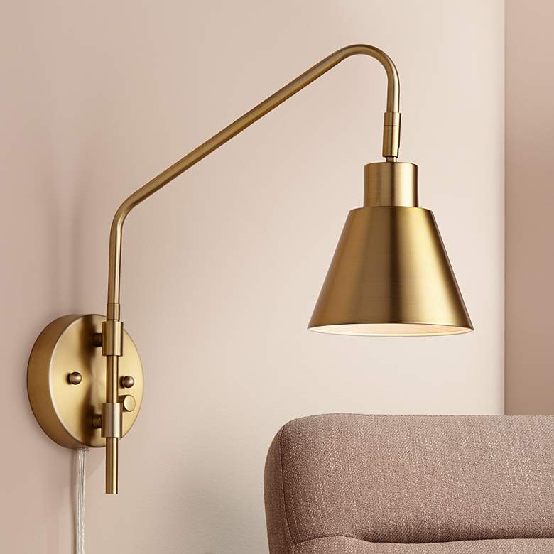 Marybel Antique Brass Downlight Plug-In Swing Arm Wall Lamp thumbnail 5
