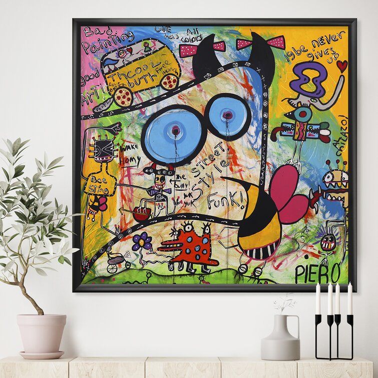 Expressionist Grafitti Composition II Print on Canvas With Frame 46"x46" thumbnail 2