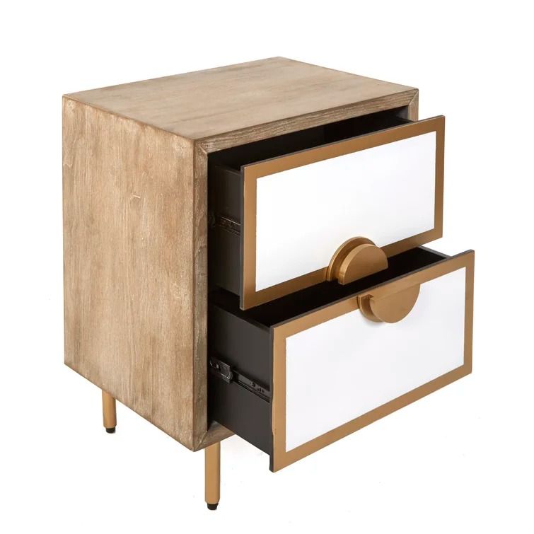 Markel 2 - Drawer Nightstand in Washed Brown/White/Gold thumbnail 2