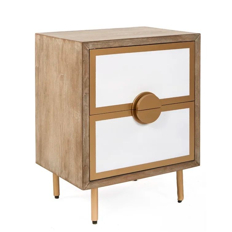 Markel 2 - Drawer Nightstand in Washed Brown/White/Gold thumbnail 3
