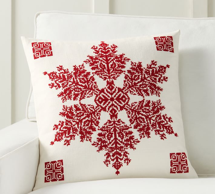 Snowflake Embroidered Pillow Cover with insert thumbnail 2