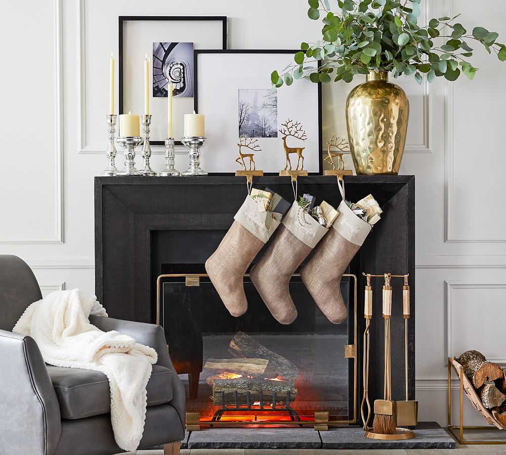 Merry Reindeer Stocking Holders Brass Large thumbnail 3