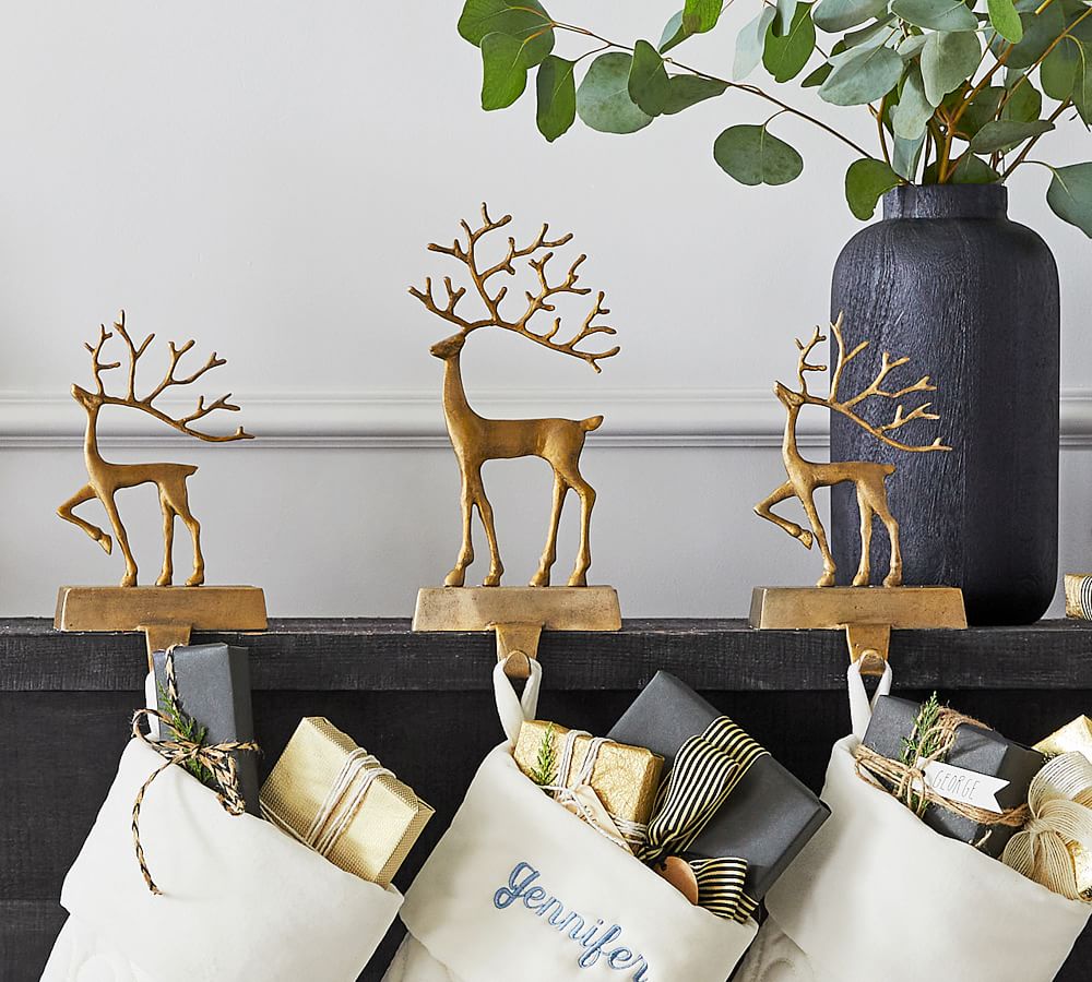 Merry Reindeer Stocking Holders Brass Large thumbnail 6
