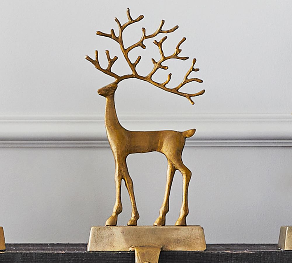 Merry Reindeer Stocking Holders Brass Large thumbnail 7