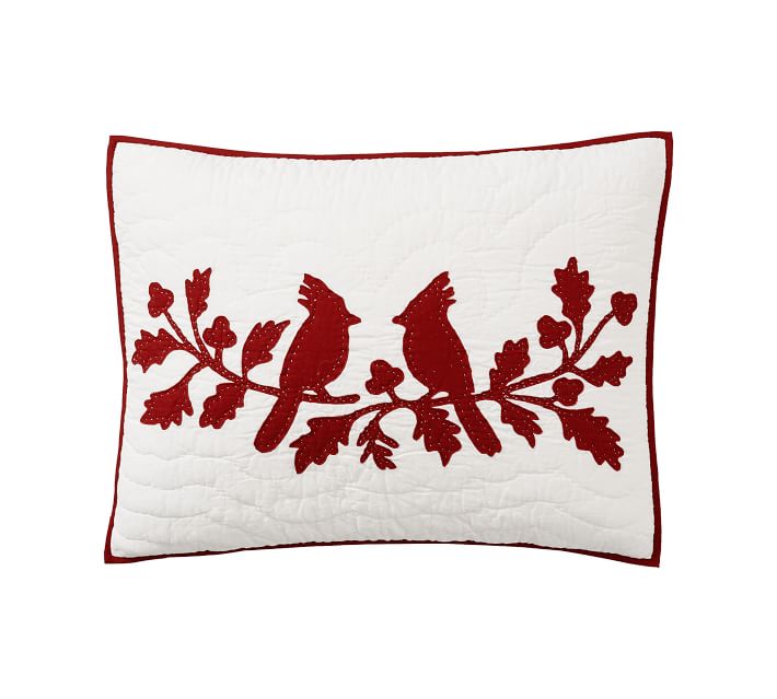 White/Red Clara Applique Quilted Sham Standard with insert thumbnail 2
