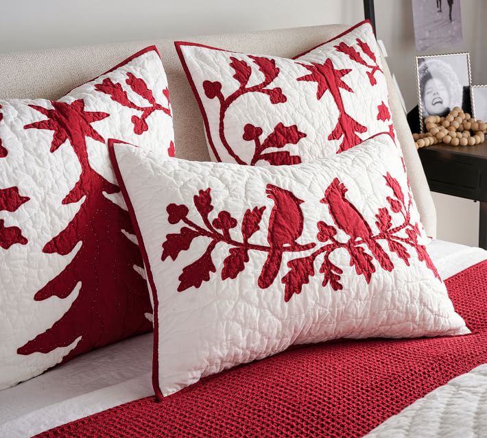 White/Red Clara Applique Quilted Sham Standard with insert thumbnail 3