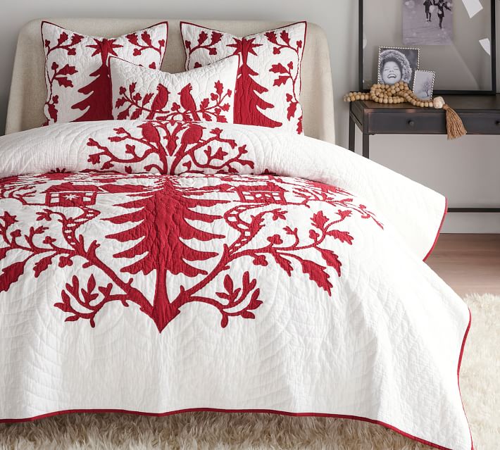 White/Red Clara Applique Quilted Sham Standard with insert thumbnail 4