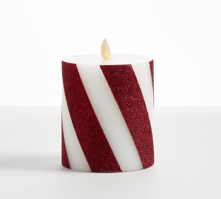 Premium Flickering Flameless Wax Pillar Candles - Candy Striped thumbnail 2