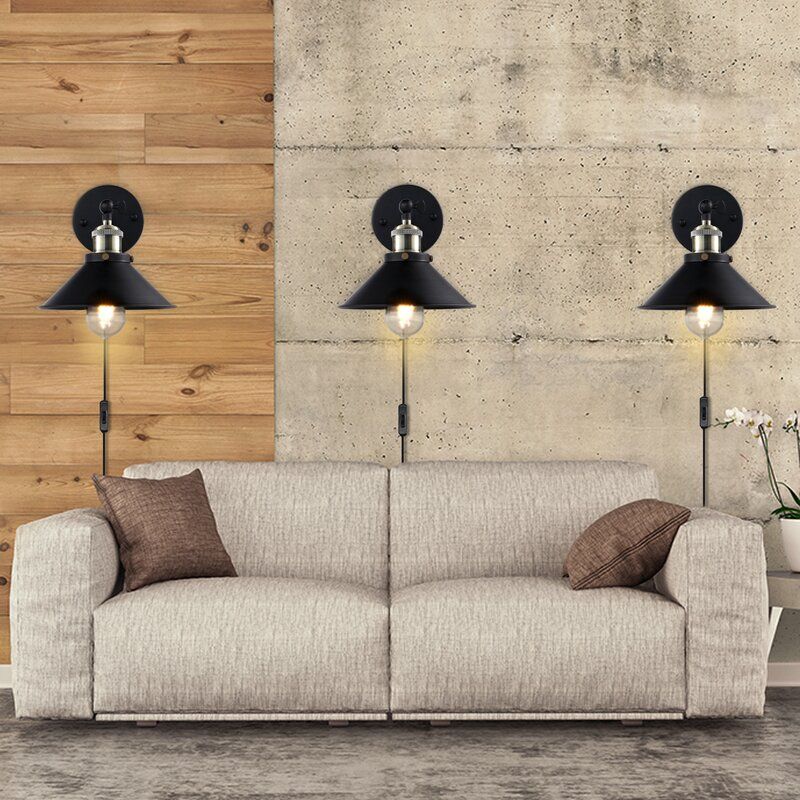 Dolder Grand 3 Light Plug In Black Matte Armed Sconce Set of 3 thumbnail 3