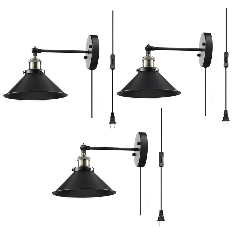Dolder Grand 3 Light Plug In Black Matte Armed Sconce Set of 3 thumbnail 8