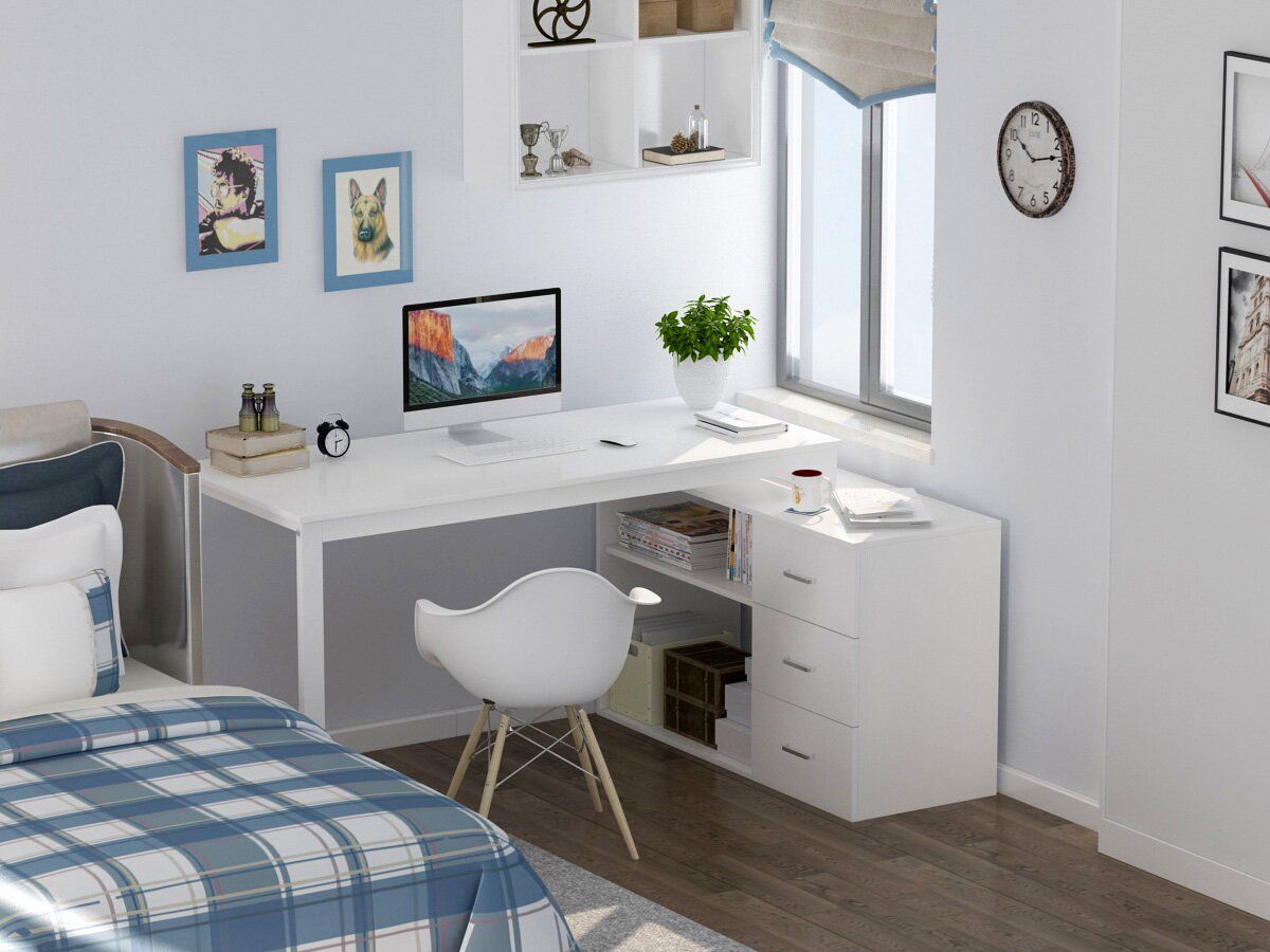 L Shaped Desk With Storage Shelf thumbnail 3