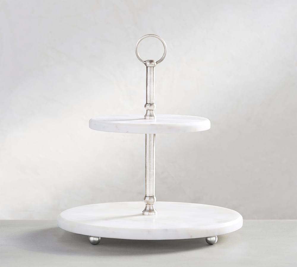 White Marble Pewter Tiered Stand thumbnail 2