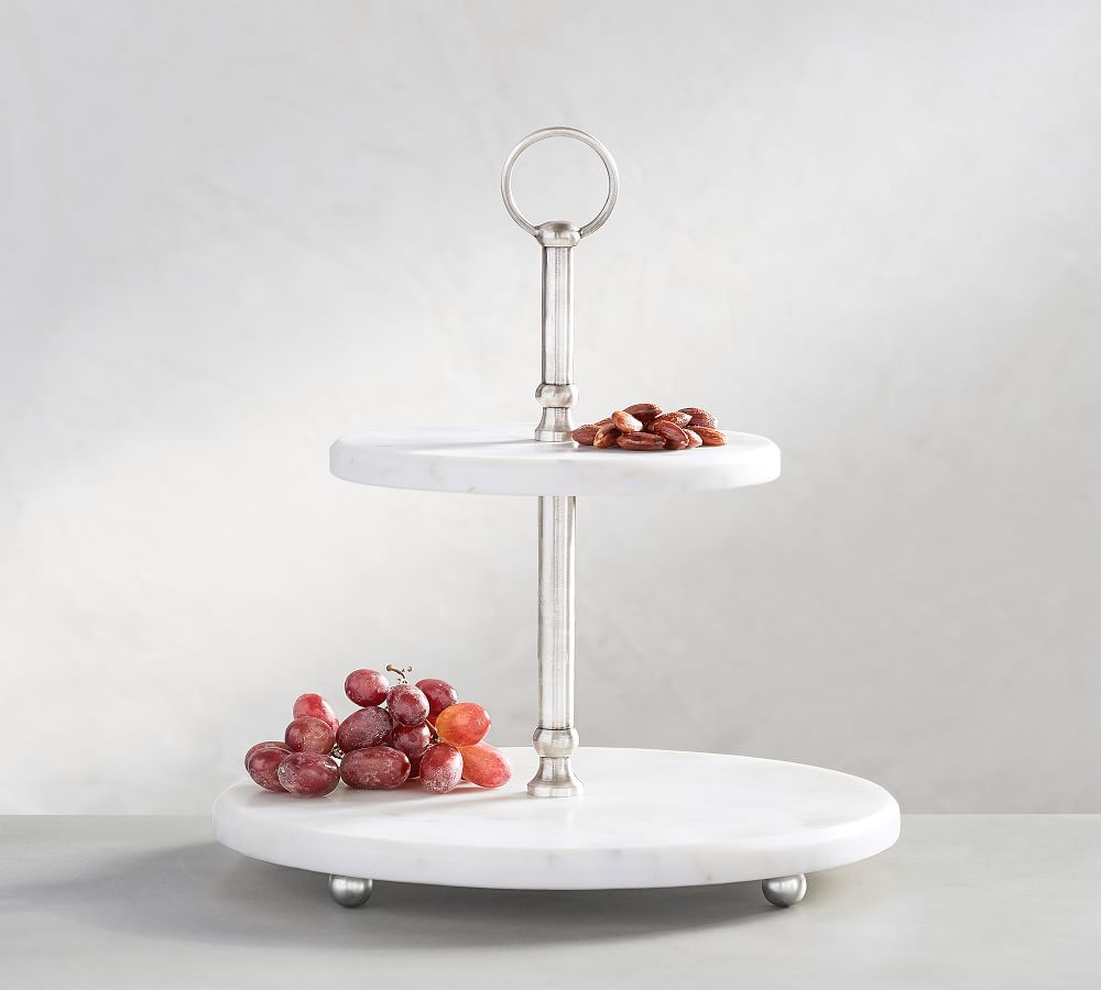 White Marble Pewter Tiered Stand thumbnail 3