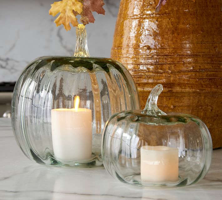 Recycled Glass Pumpkin Cloche Clear Large thumbnail 3
