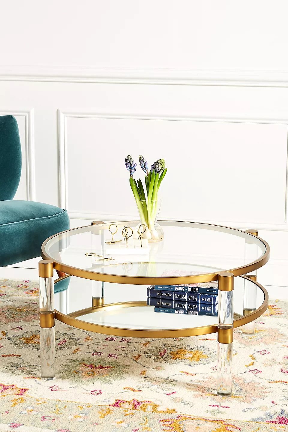 Oscarine Lucite Round Mirrored Coffee Table thumbnail 2