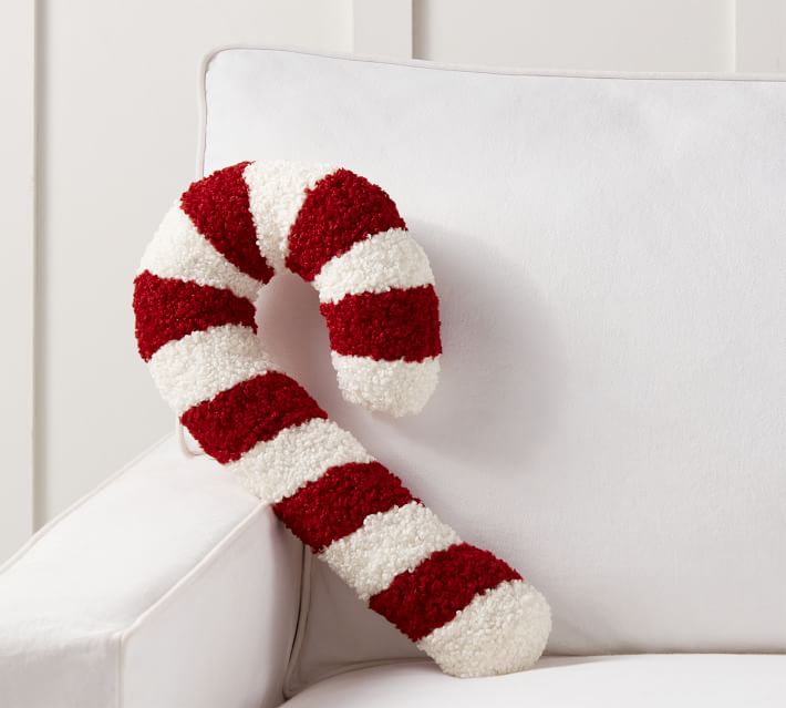 Cozy Teddy Faux Fur Candy Cane Shaped Pillow  thumbnail 2