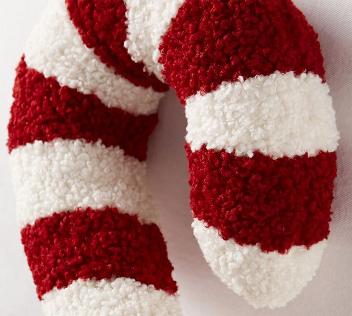 Cozy Teddy Faux Fur Candy Cane Shaped Pillow  thumbnail 3