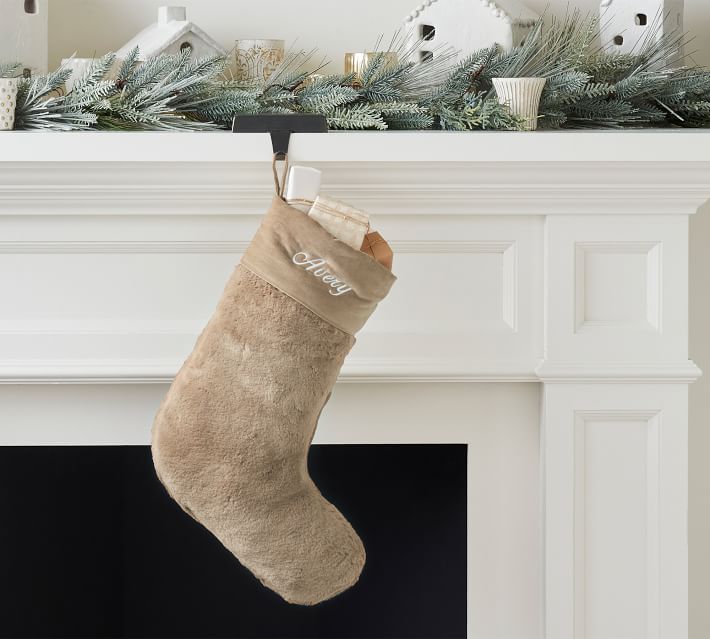 Alpaca Faux Fur Stocking Taupe Medium thumbnail 2