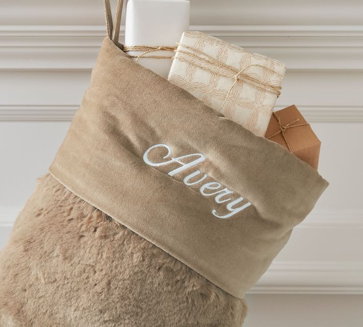 Alpaca Faux Fur Stocking Taupe Medium thumbnail 3