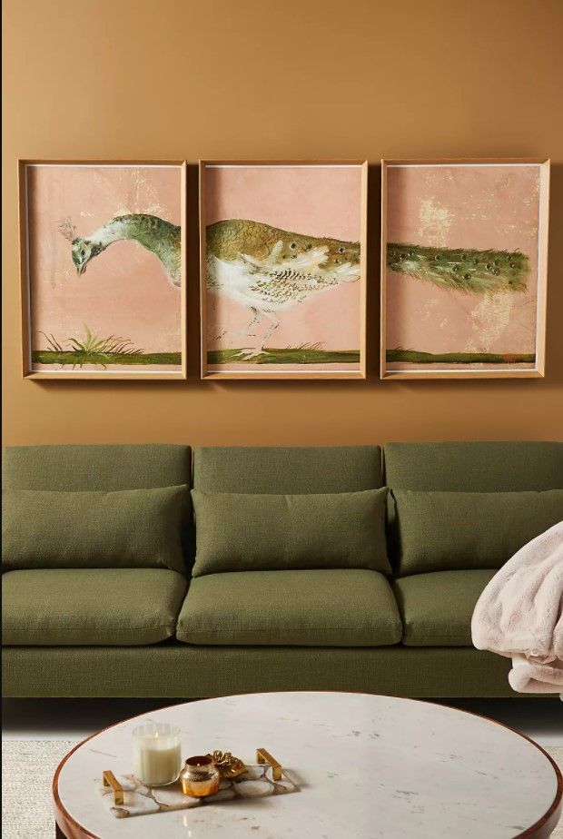 Peacock Triptych Wall Art With Frame thumbnail 2