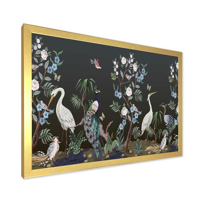 Chinoiserie With Birds And Peonies With Frame 40"x30" thumbnail 2