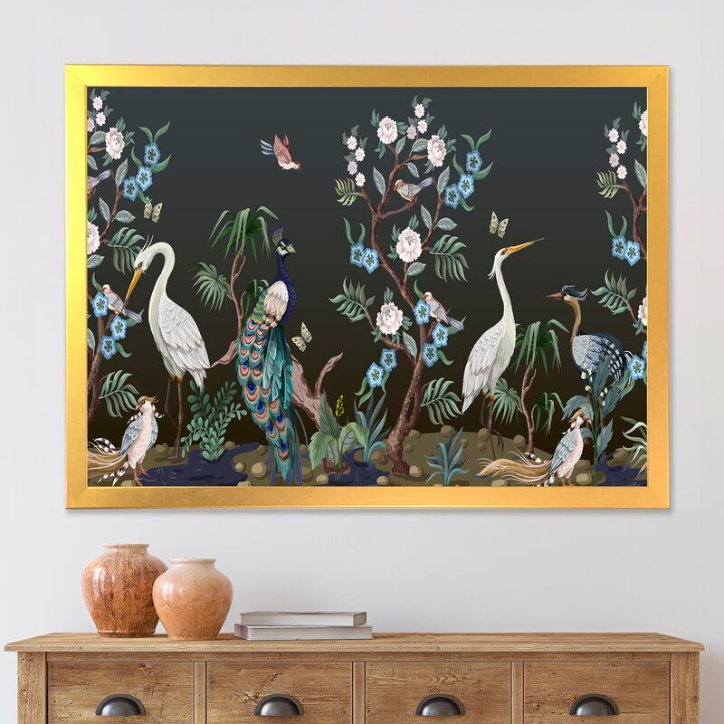 Chinoiserie With Birds And Peonies With Frame 40"x30" thumbnail 3