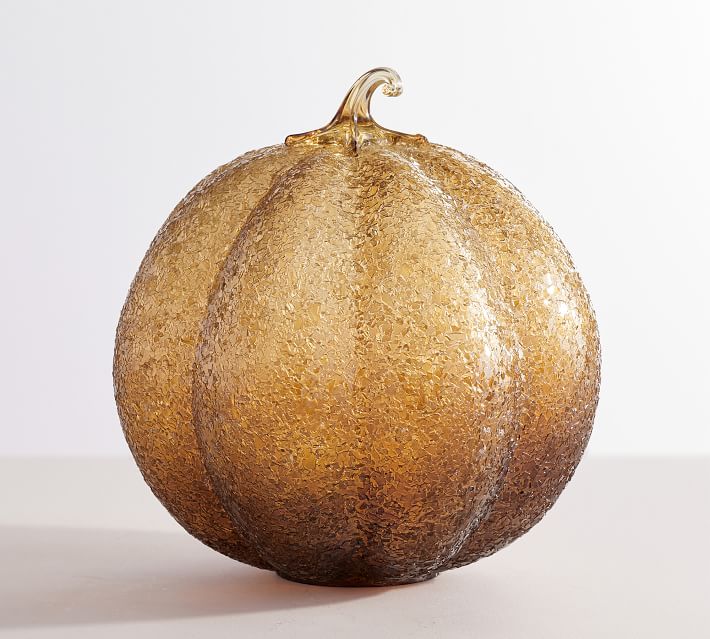 Textured Glass Amber Pumpkin Cloche Large thumbnail 2
