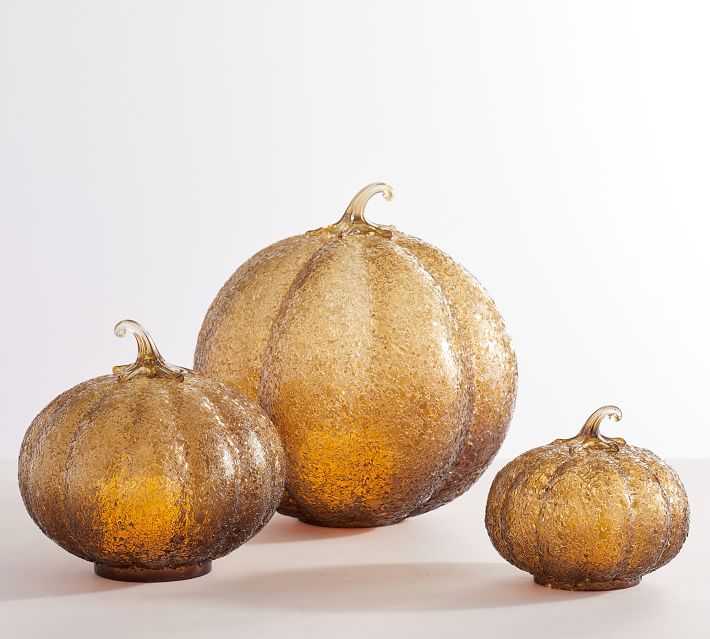 Textured Glass Amber Pumpkin Cloche Large thumbnail 3