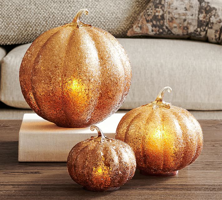 Textured Glass Amber Pumpkin Cloche Large thumbnail 4