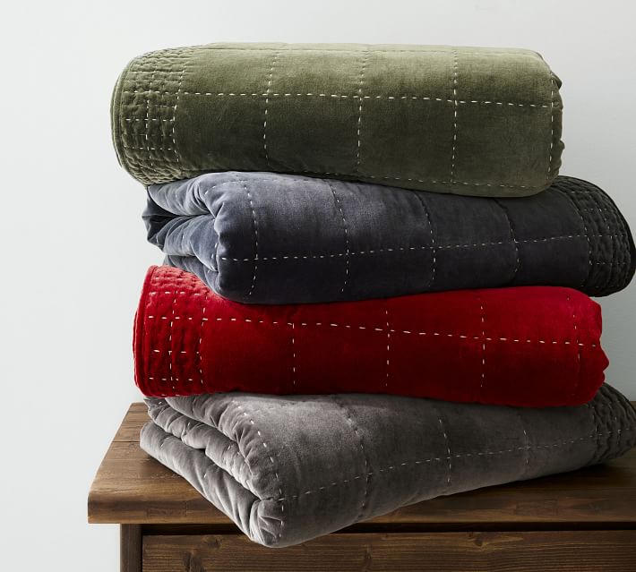 Loden Velvet Handcrafted Box Stitch Quilt - Full/Queen thumbnail 5