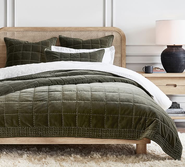 Loden Velvet Handcrafted Box Stitch Quilt King thumbnail 4