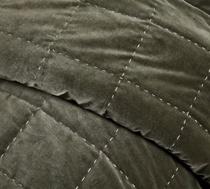 Loden Velvet Handcrafted Box Stitch Quilt King thumbnail 5