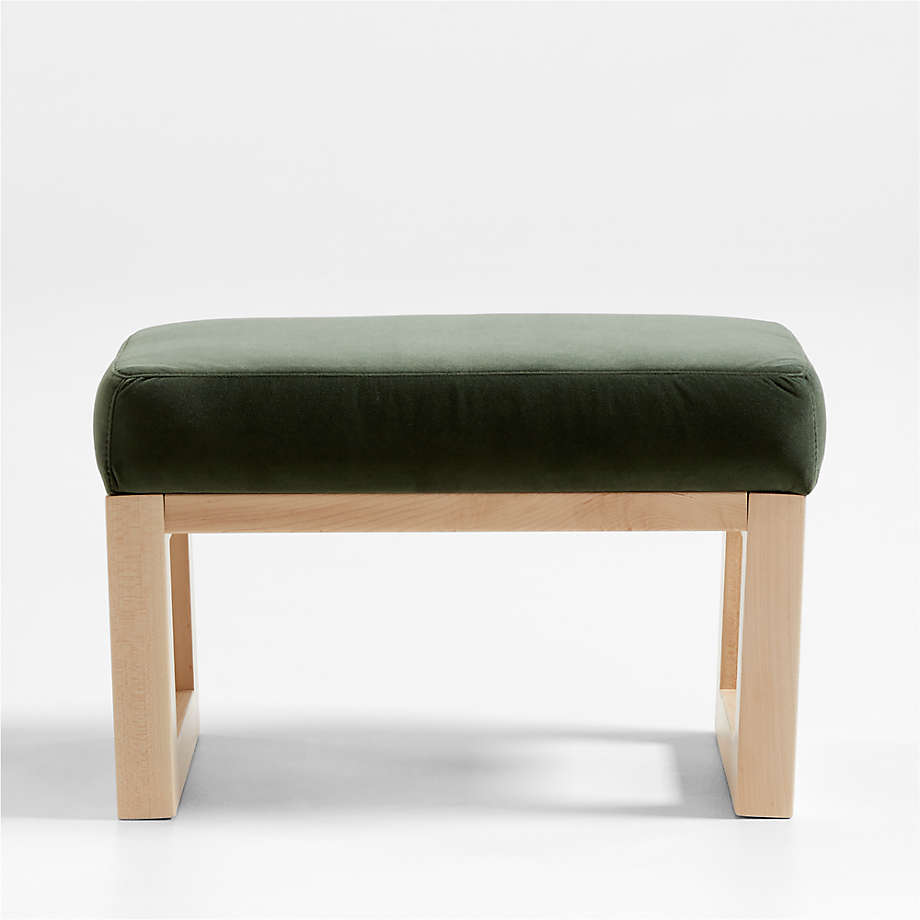 Joya Moss Velvet Ottoman with Maple Base thumbnail 3