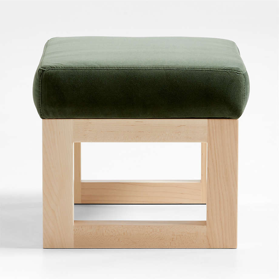 Joya Moss Velvet Ottoman with Maple Base thumbnail 4
