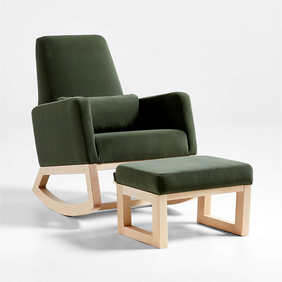 Joya Moss Velvet Ottoman with Maple Base thumbnail 2