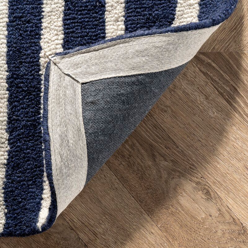 Lauderhill Handmade Tufted Wool Navy White Area Rug 9'x12' thumbnail 2