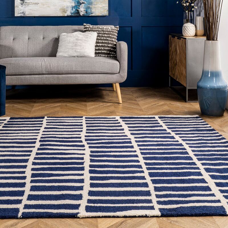 Lauderhill Handmade Tufted Wool Navy White Area Rug 9'x12' thumbnail 3