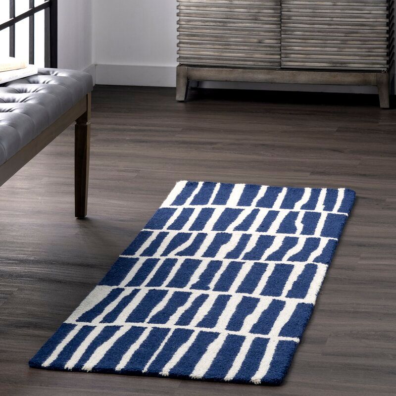 Lauderhill Handmade Tufted Wool Navy White Area Rug 9'x12' thumbnail 5