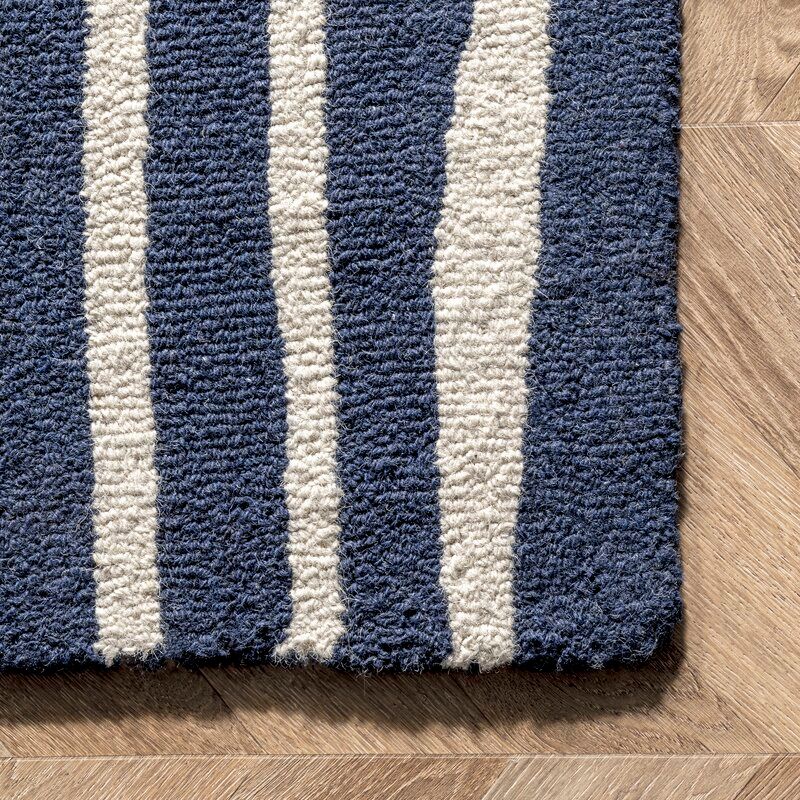 Lauderhill Handmade Tufted Wool Navy White Area Rug 9'x12' thumbnail 6