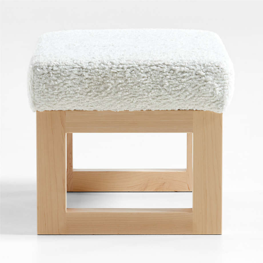 Joya Faux Sheepskin Ottoman with Maple Base thumbnail 4