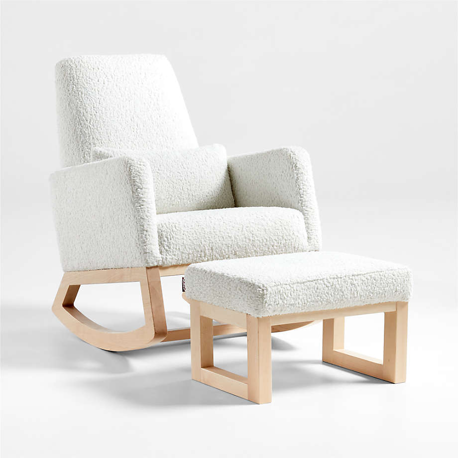 Joya Faux Sheepskin Ottoman with Maple Base thumbnail 2