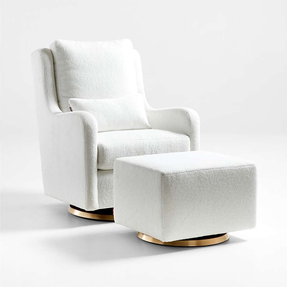 Milo Faux Sherpa Gliding Ottoman with Gold Base thumbnail 2