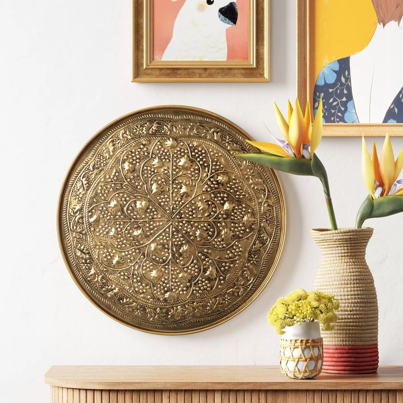 Embossed Brass Antique Medallion Wall Art Set Gold thumbnail 4